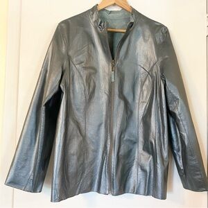 Vintage Suede & Leather Reversible Jacket Metallic Silver Gray Blue Full Zip L